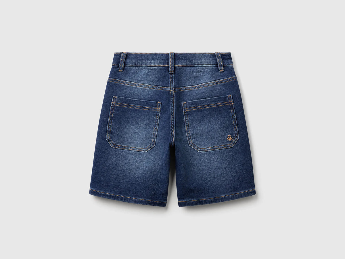 Benetton Dark Blue Boys Straight Bermuda Shorts in Stretch Denim SKU: 44LGC9048_901 Image 02