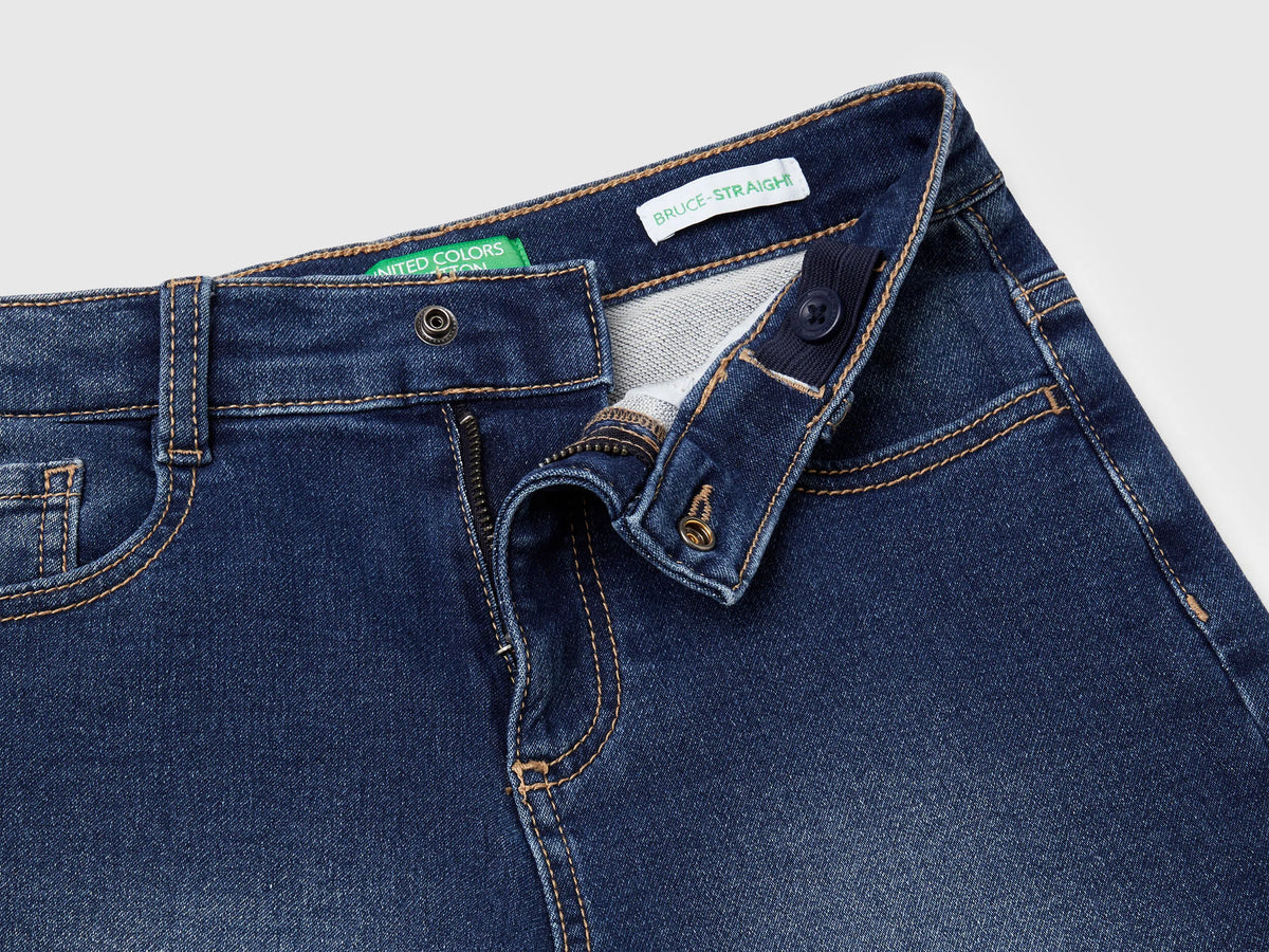 Benetton Dark Blue Boys Straight Bermuda Shorts in Stretch Denim SKU: 44LGC9048_901 Image 03