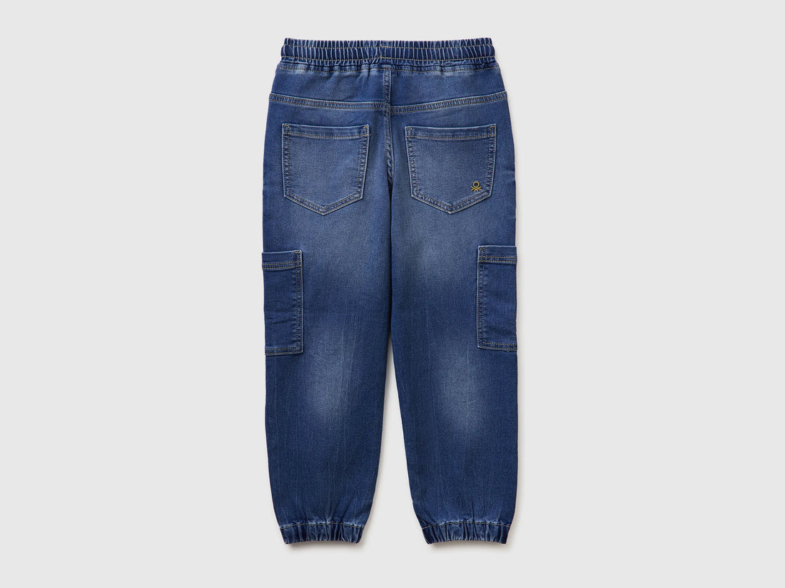 Benetton Blue Boys Denim Joggers with Maxi Pockets SKU: 44LGCF05L_901 Image 02
