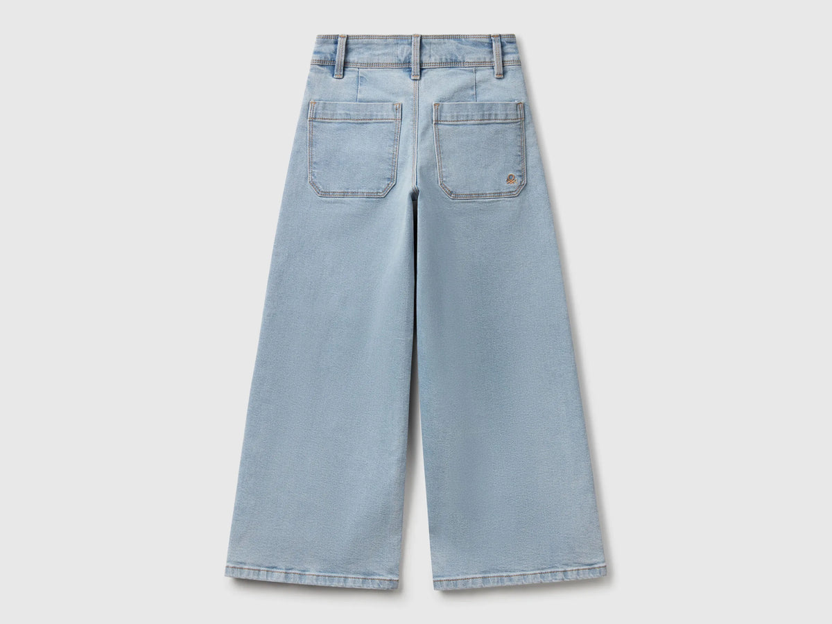 Benetton Light Blue Girls Cotton Blend Jeans SKU: 45ONCE03R_902 Image 02