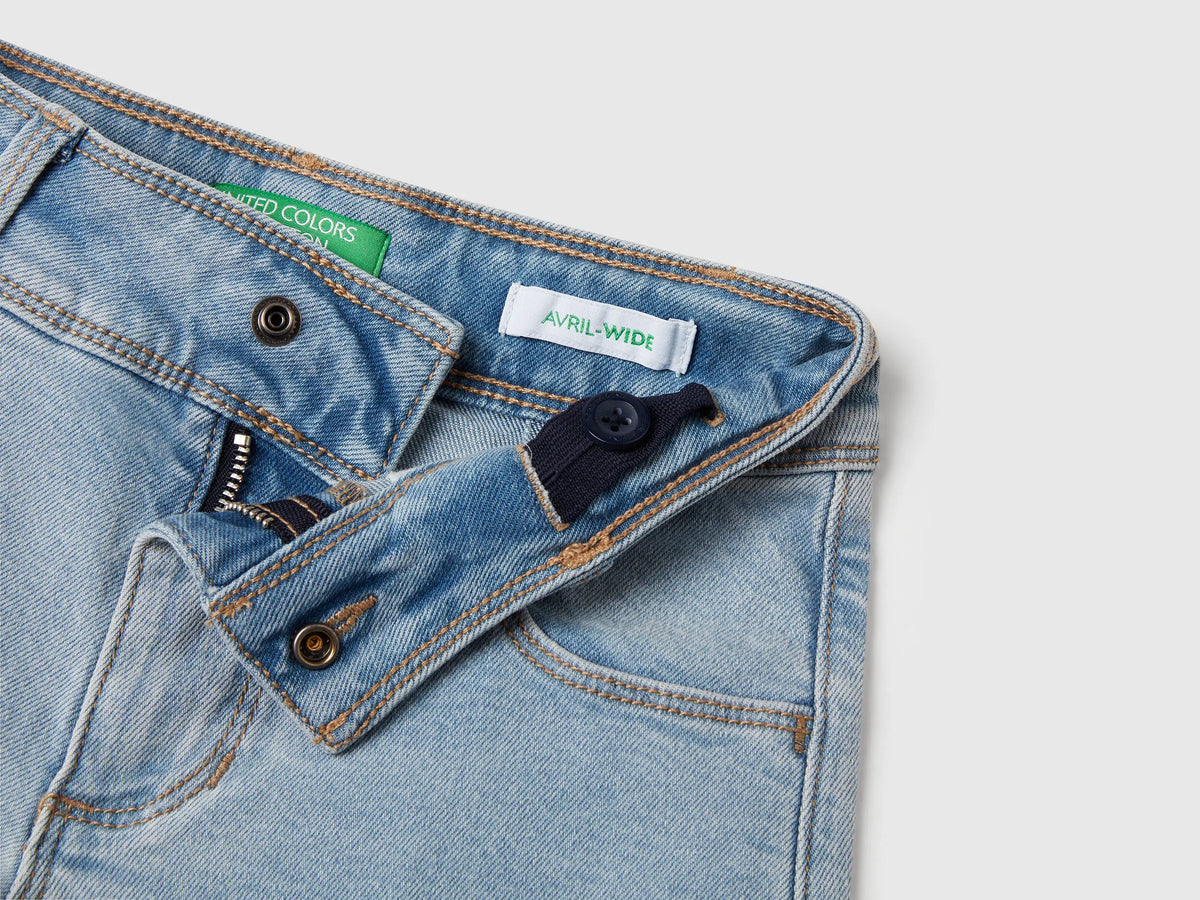 Benetton Light Blue Girls Cotton Blend Jeans SKU: 45ONCE03R_902 Image 03