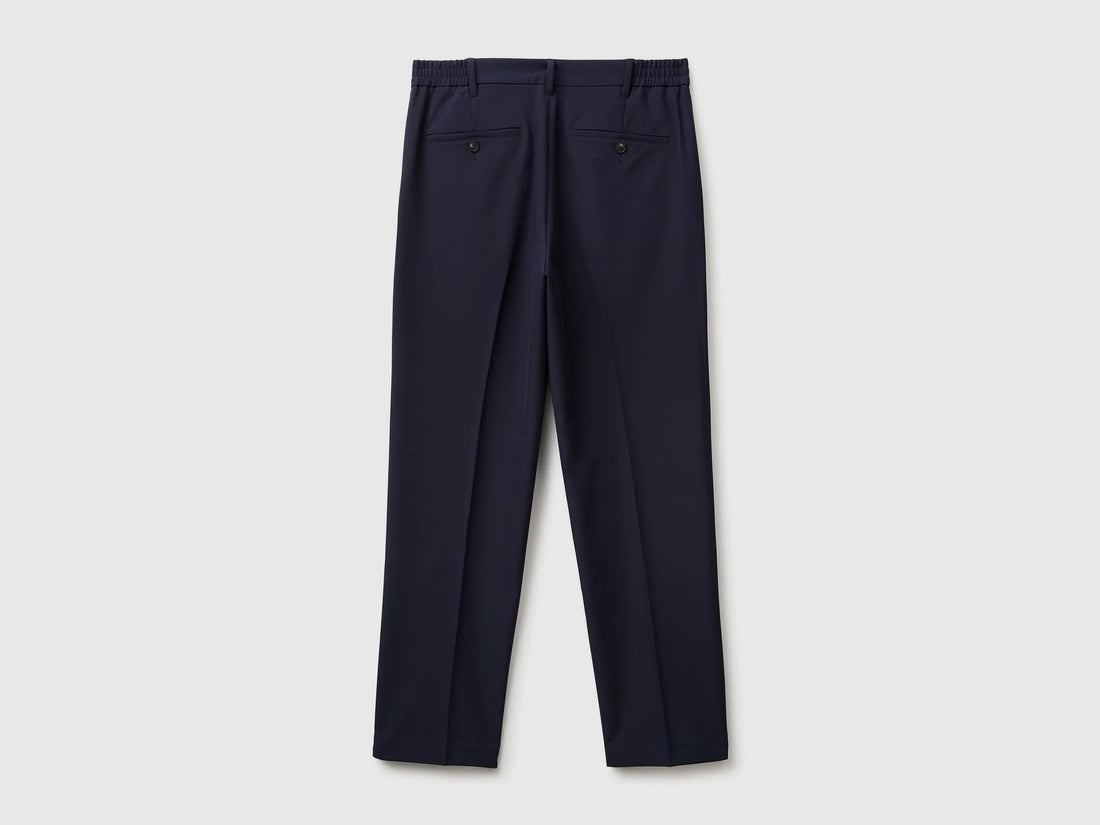 Benetton Dark Blue Men Trousers with Pleats and Creases SKU: 46A3UF06E_3C1 Image 02