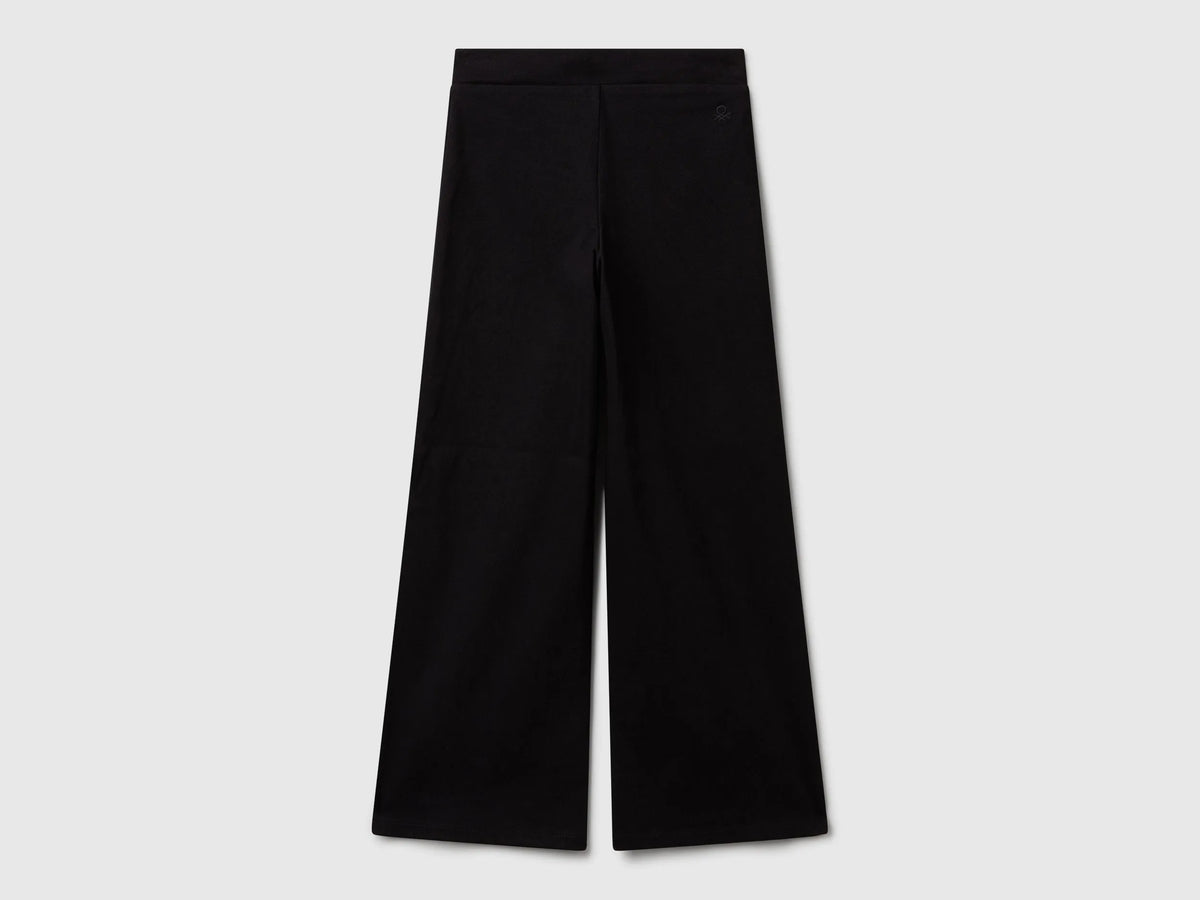 Benetton Black Girls Wide Trousers in Stretch Cotton SKU: 46D6CE04C_100 Image 02