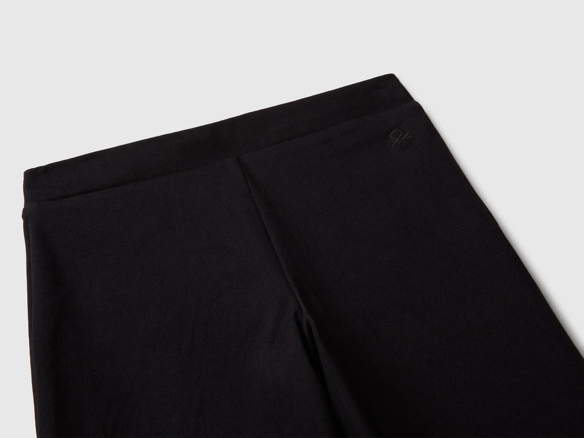 Benetton Black Girls Wide Trousers in Stretch Cotton SKU: 46D6CE04C_100 Image 03