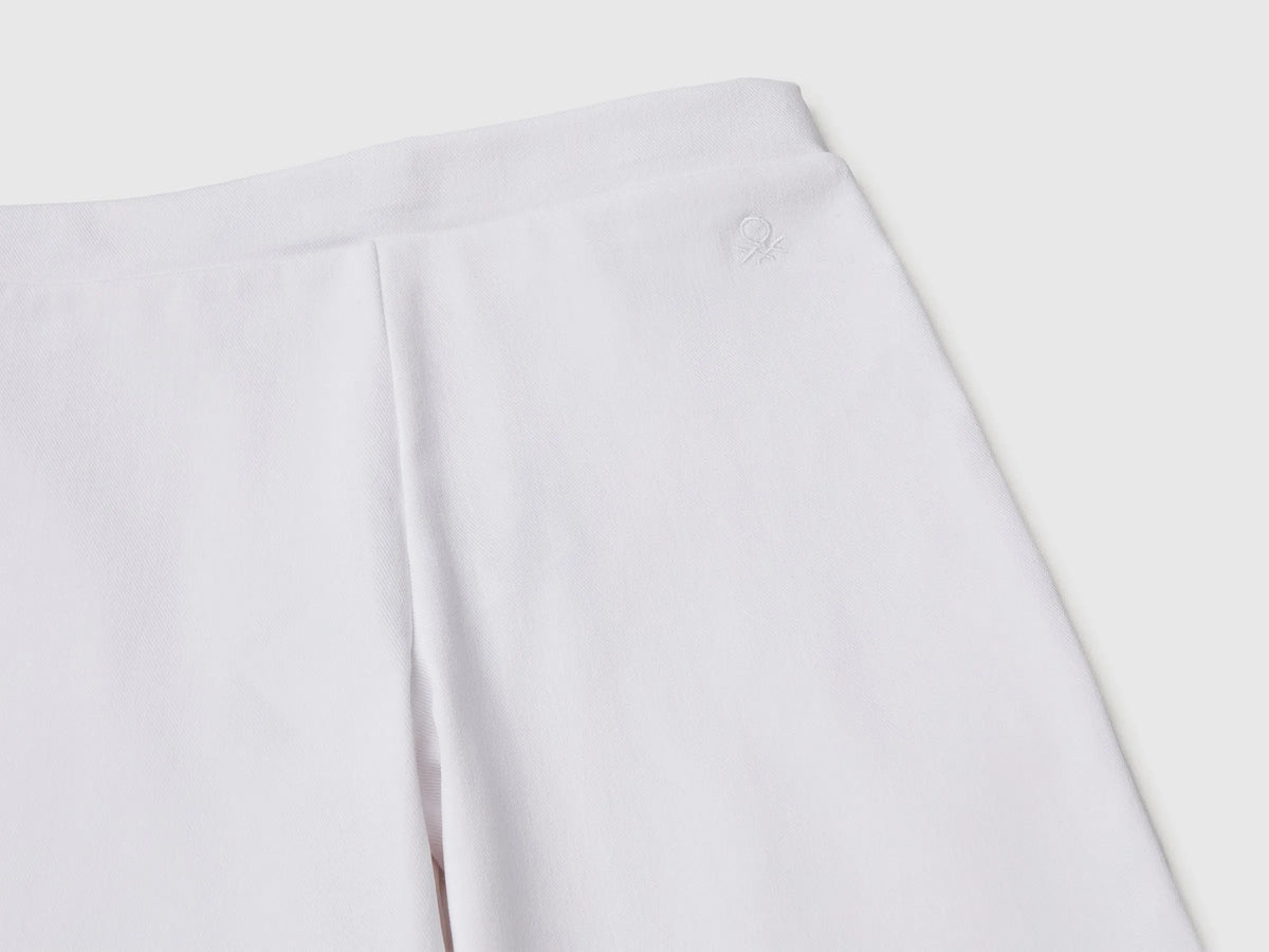 Benetton White Girls Wide Trousers in Stretch Cotton SKU: 46D6CE04C_101 Image 03
