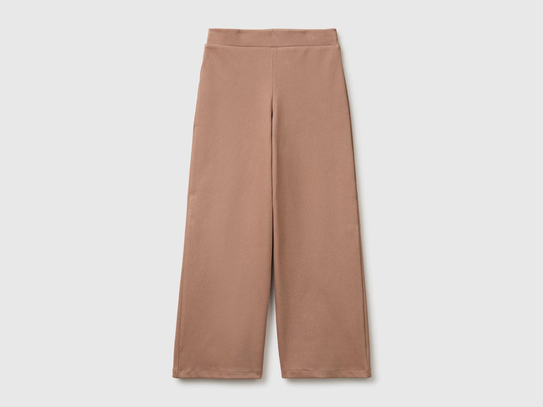 Benetton Brown Girls Wide-Leg Trousers in Stretch Cotton SKU: 46D6CE04C_225 Image 01