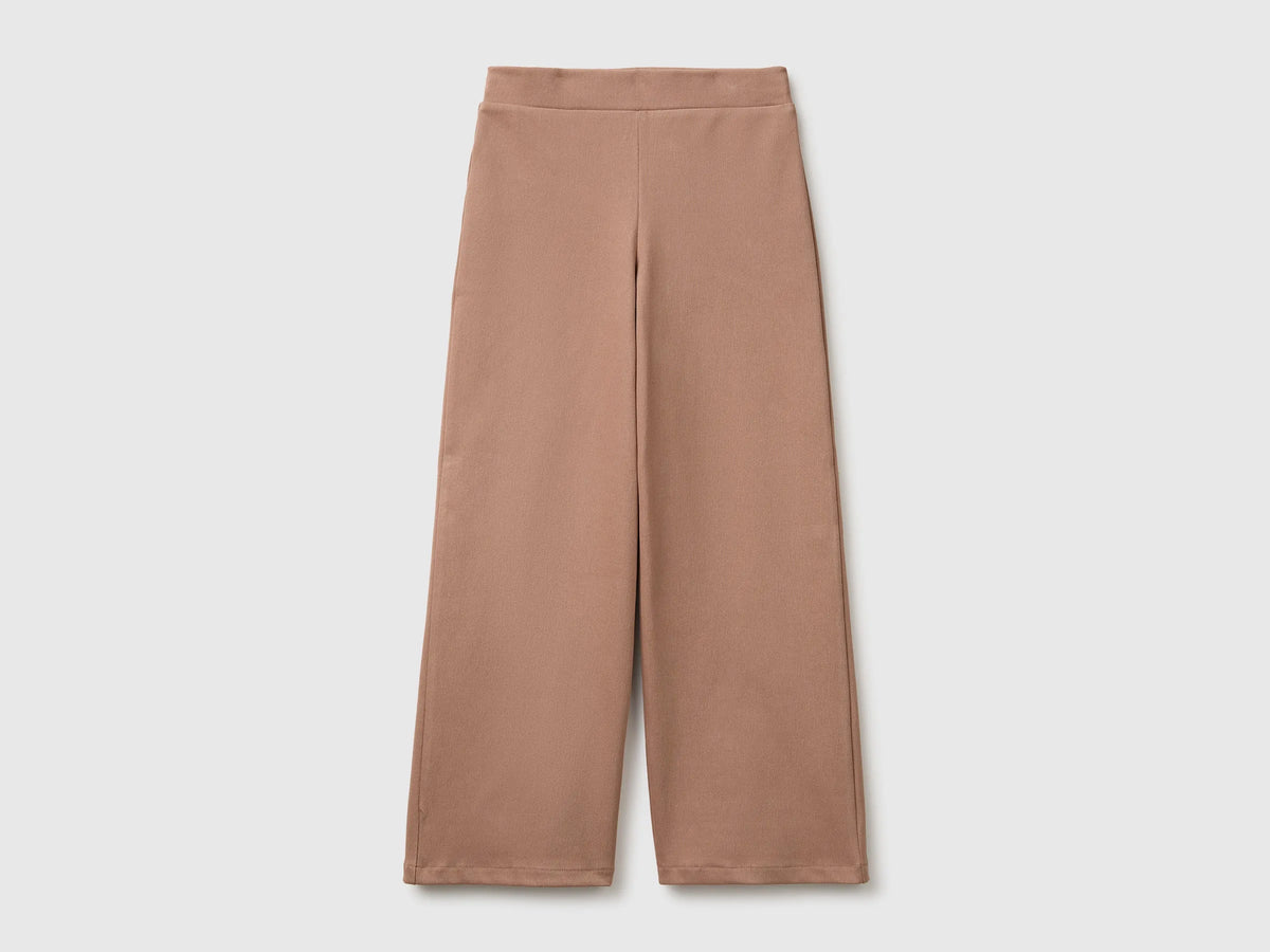 Benetton Brown Girls Wide-Leg Trousers in Stretch Cotton SKU: 46D6CE04C_225 Image 01