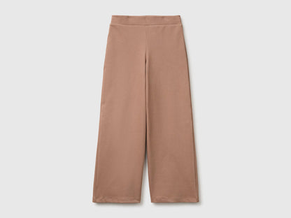 Benetton Brown Girls Wide-Leg Trousers in Stretch Cotton SKU: 46D6CE04C_225 Image 01