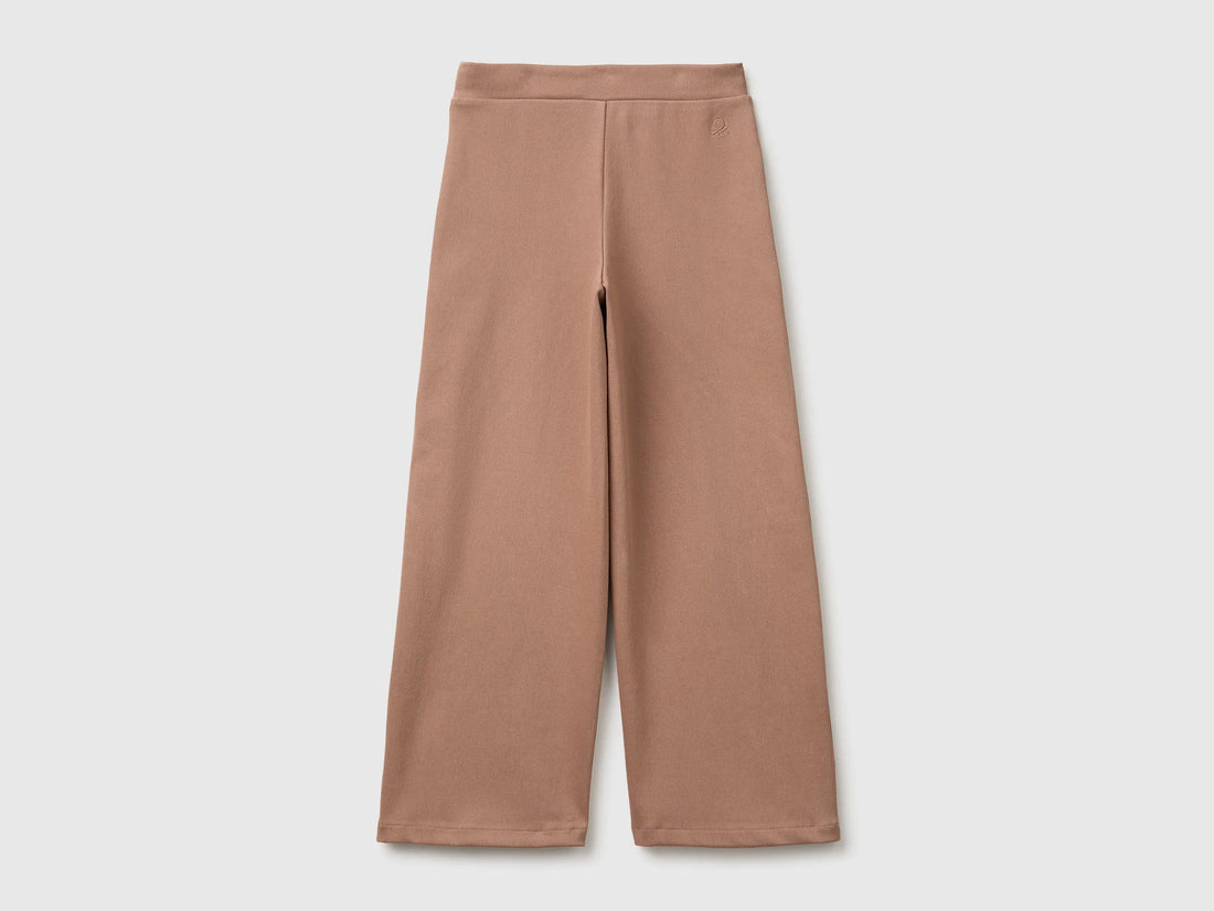 Benetton Brown Girls Wide-Leg Trousers in Stretch Cotton SKU: 46D6CE04C_225 Image 02