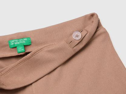 Benetton Brown Girls Wide-Leg Trousers in Stretch Cotton SKU: 46D6CE04C_225 Image 03