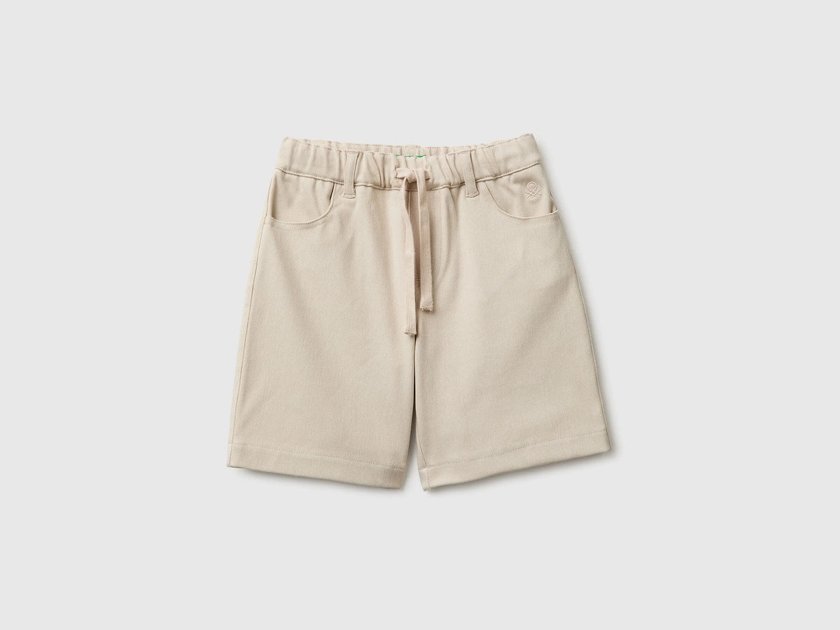 Benetton Beige Boys Stretch Twill Bermuda Shorts SKU: 46D6G9036_152 Image 01