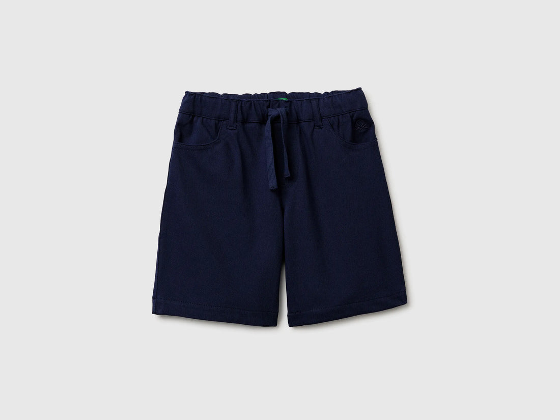 Benetton Dark Blue Boys Stretch Twill Bermuda Shorts SKU: 46D6G9036_252 Image 01