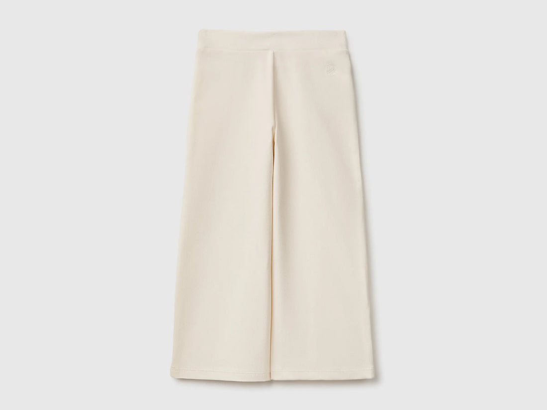 Benetton Creamy White Girls Wide-Leg Trousers in Stretch Cotton SKU: 46D6GF034_0R2 Image 02