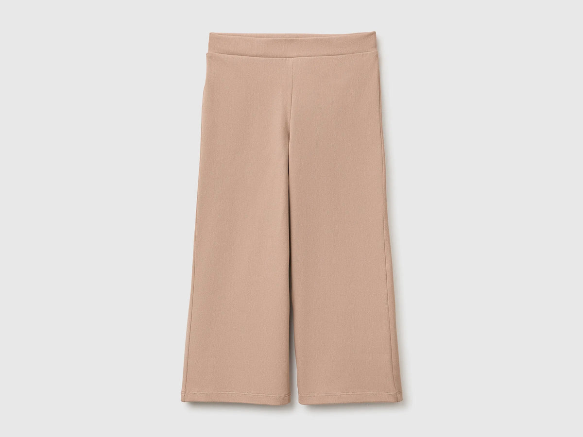 Benetton Dove Gray Girls Wide-Leg Trousers in Stretch Cotton SKU: 46D6GF034_199 Image 01