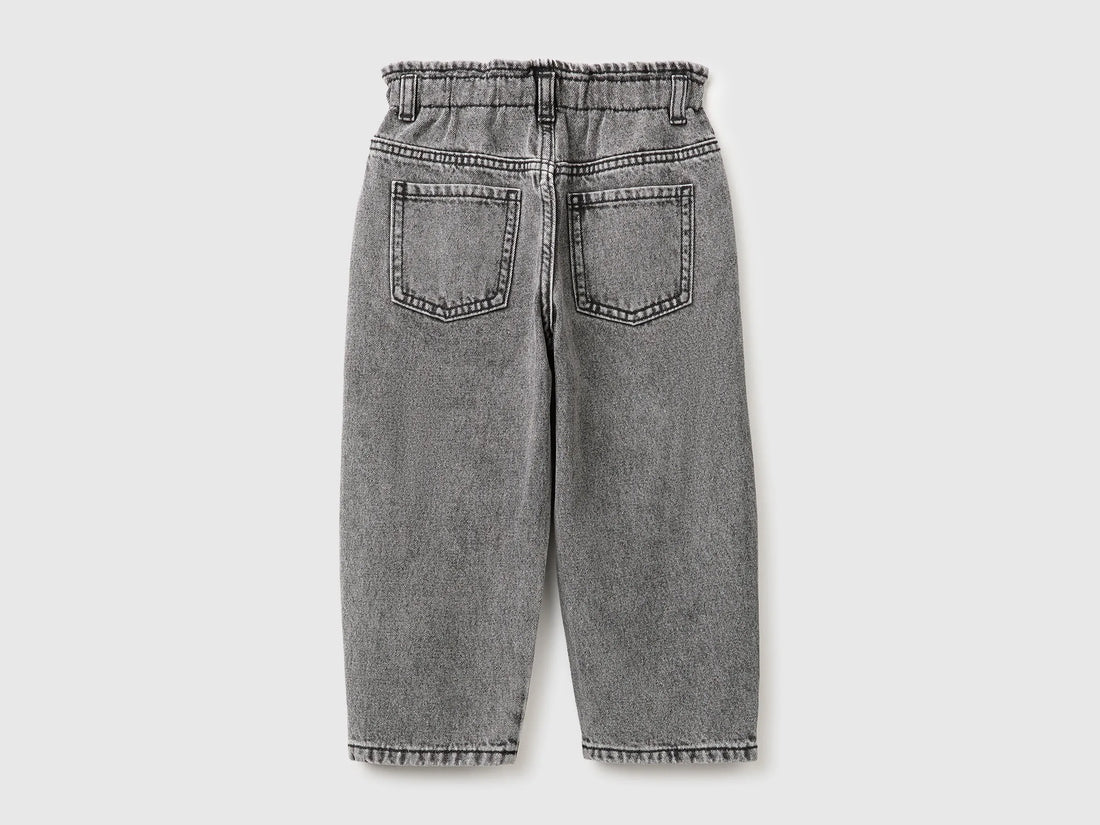 Benetton Black Girls Balloon Fit Jeans with Embroidery SKU: 46WDGF03E_700 Image 02