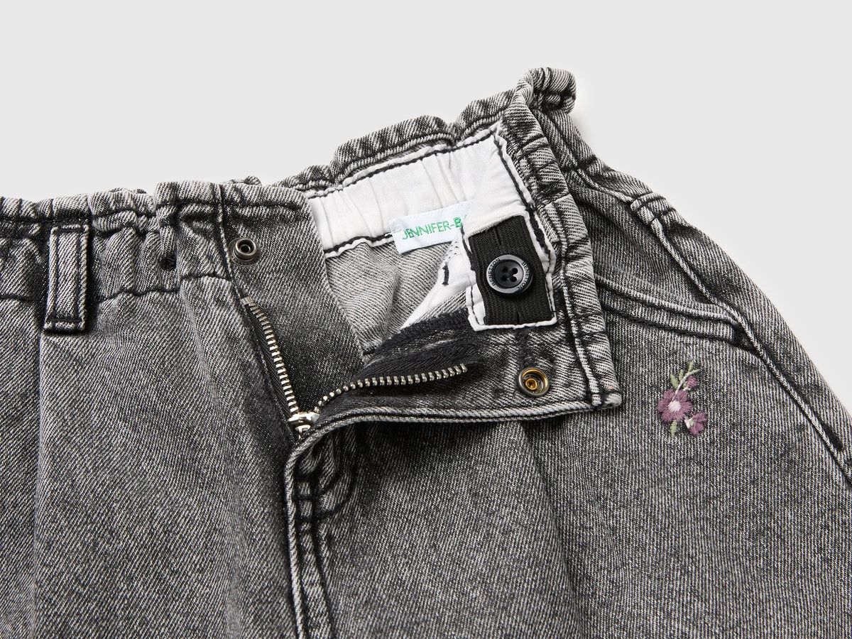 Benetton Black Girls Balloon Fit Jeans with Embroidery SKU: 46WDGF03E_700 Image 03