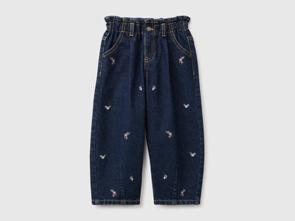Benetton Blue Girls Balloon Fit Jeans with Embroidery SKU: 46WDGF03E_901 Image 01