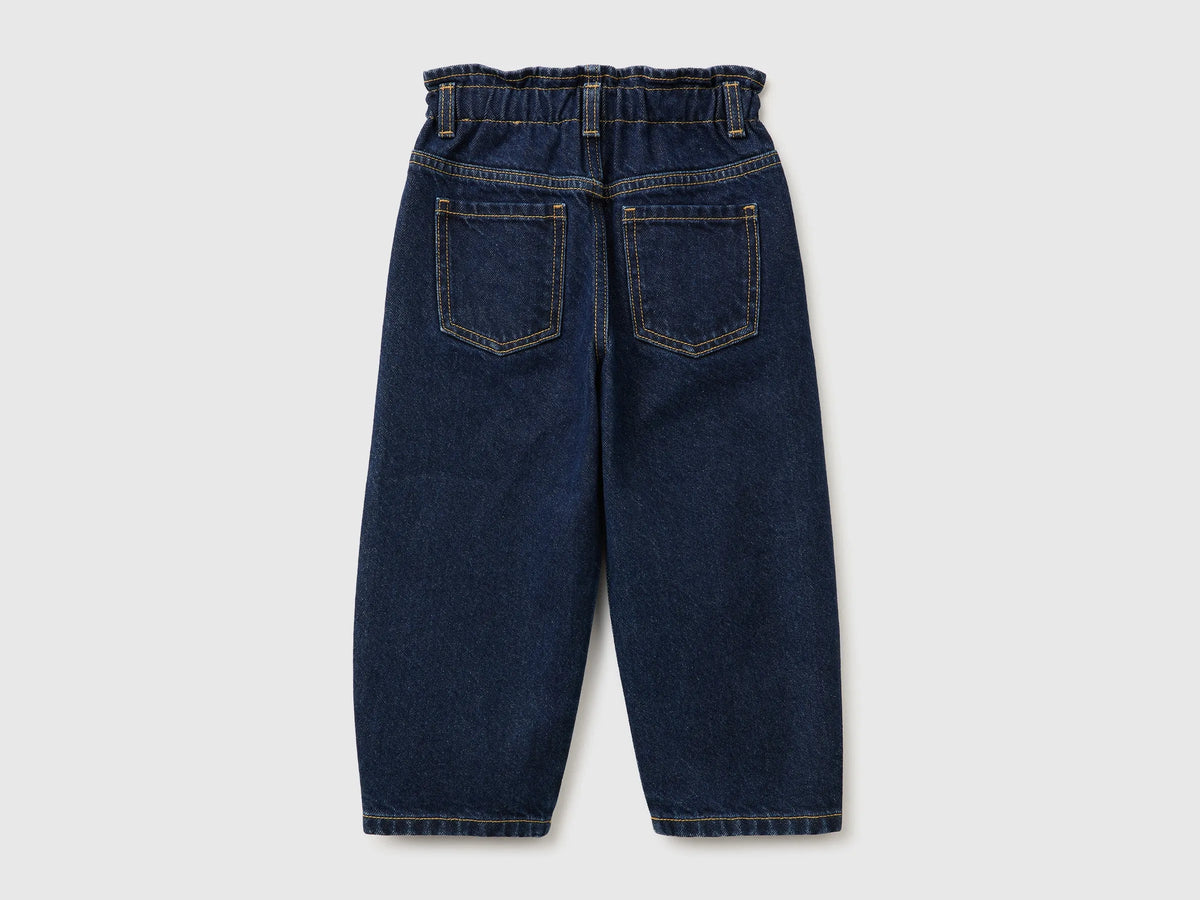 Benetton Blue Girls Balloon Fit Jeans with Embroidery SKU: 46WDGF03E_901 Image 02