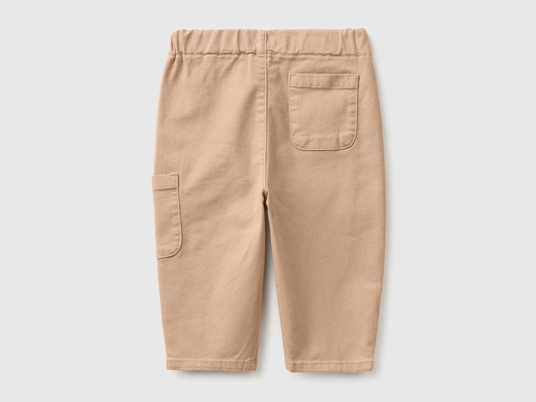 Benetton Beige Unisex Trousers with Embroidered Pocket SKU: 46ZDAF01Z_799 Image 02