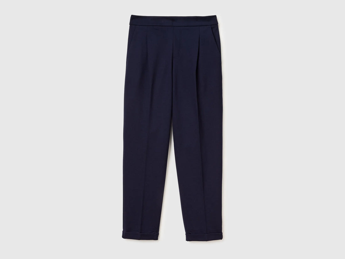 Benetton Dark Blue Women Regular Fit Trousers with Crease SKU: 47CKDF0AZ_016 Image 01
