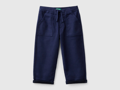 Benetton Dark Blue Boys Joggers with Cotton Blend with Drawstring SKU: 47K0GF026_252 Image 01