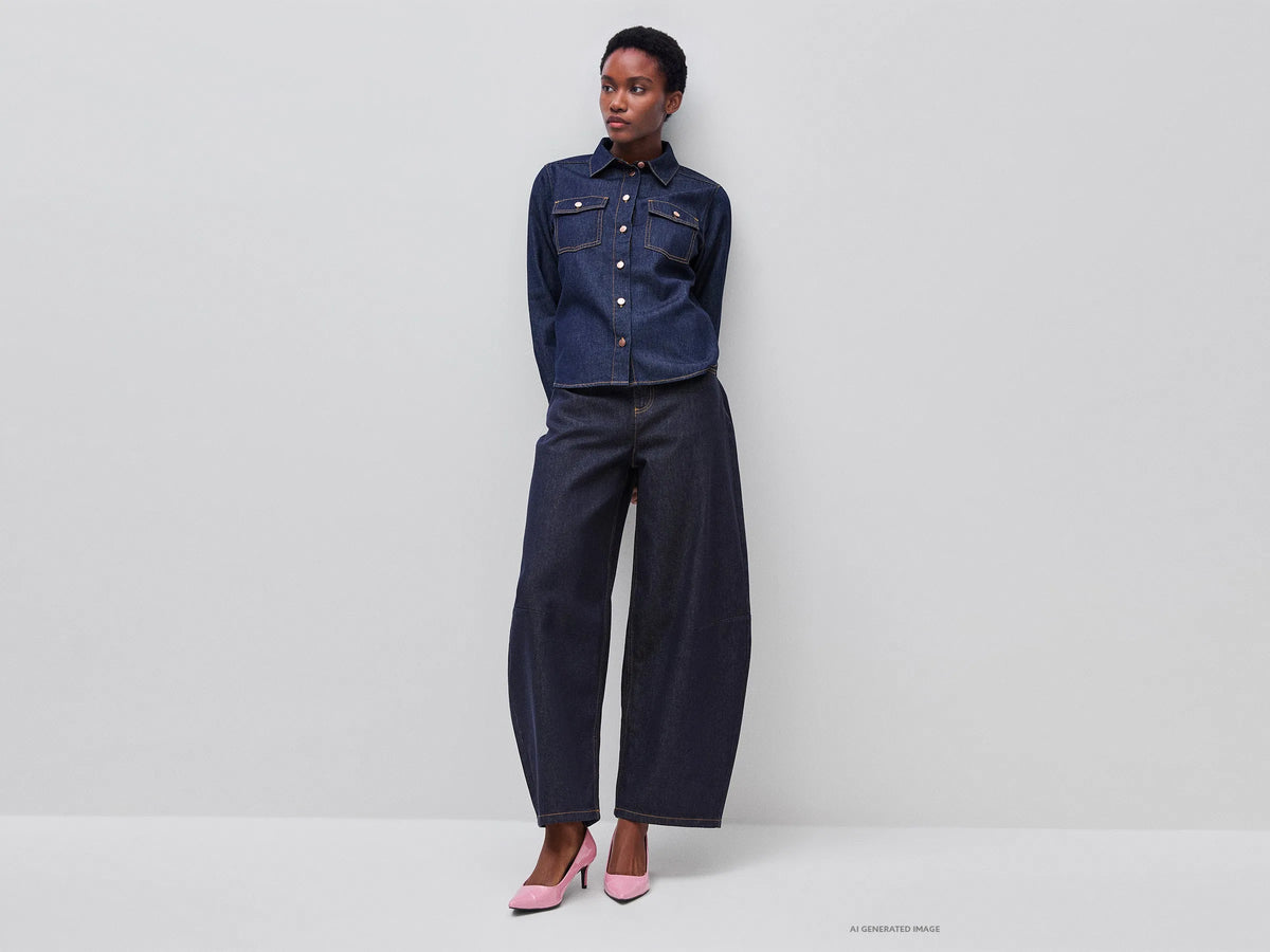 Benetton Dark Blue Women Barrel-Fit Jeans SKU: 47KYDF0CD_905 Image 03