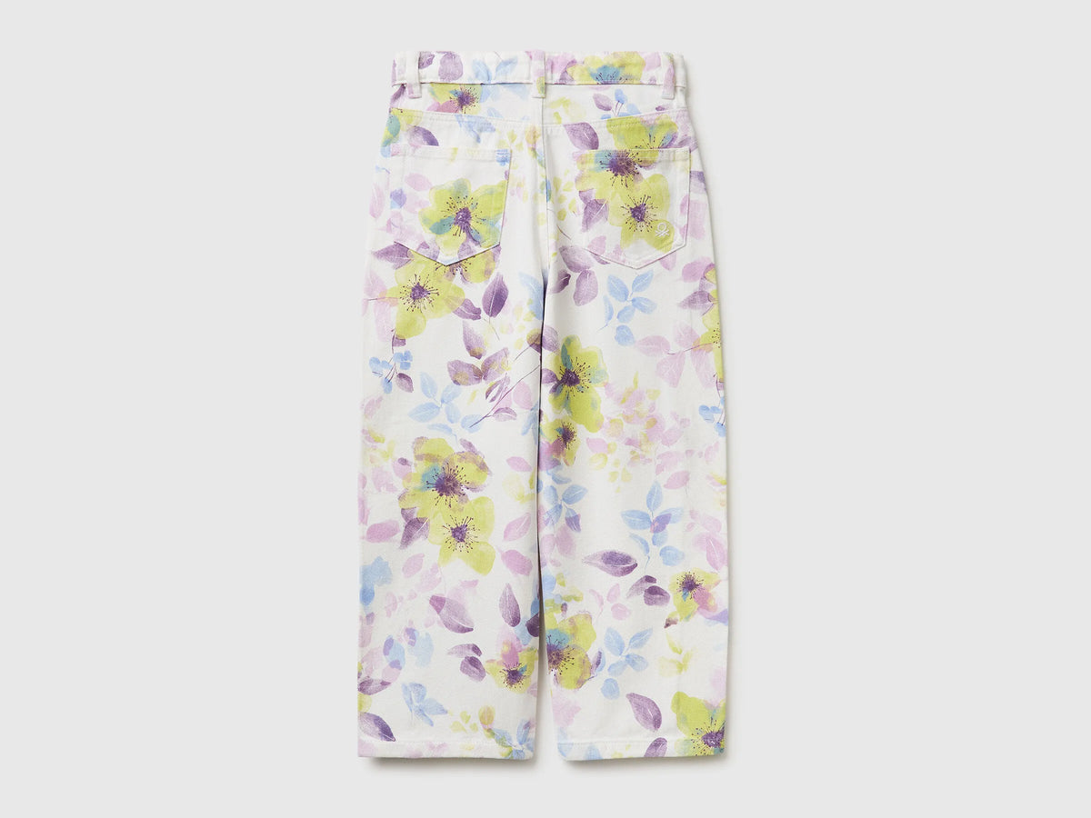 Benetton White Girls Baggy Fit Floral Trousers SKU: 47PPCF05S_67P Image 02