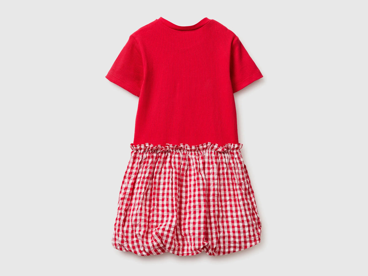 Benetton Red Girls Dress with Gingham Skirt SKU: 47QJGV02P_903 Image 02