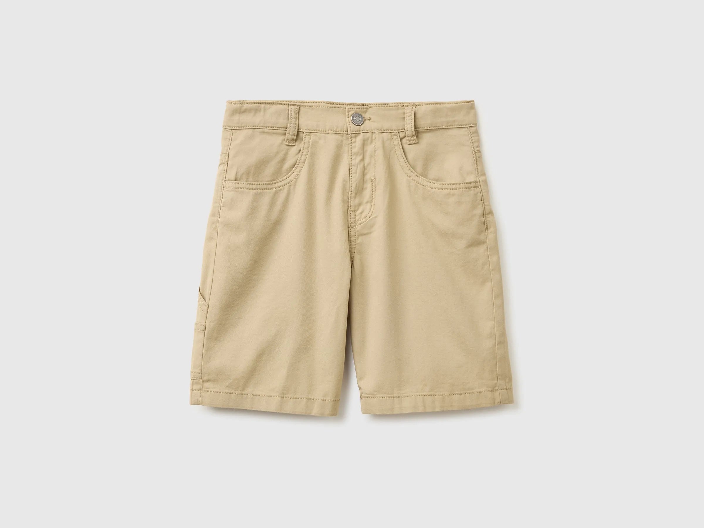 Benetton Beige Boys Lightweight Bermuda Shorts with Pockets SKU: 47RGC902U_00B Image 01