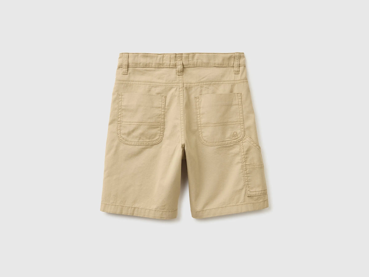 Benetton Beige Boys Lightweight Bermuda Shorts with Pockets SKU: 47RGC902U_00B Image 02
