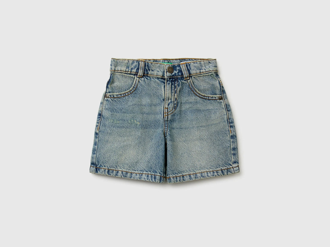Benetton Blue Boys Used-Effect Denim Bermuda Shorts SKU: 488PG903E_901 Image 01