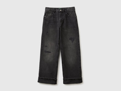 Benetton Black Boys Straight Fit Jeans with Tears SKU: 48G1CE051_800 Image 01