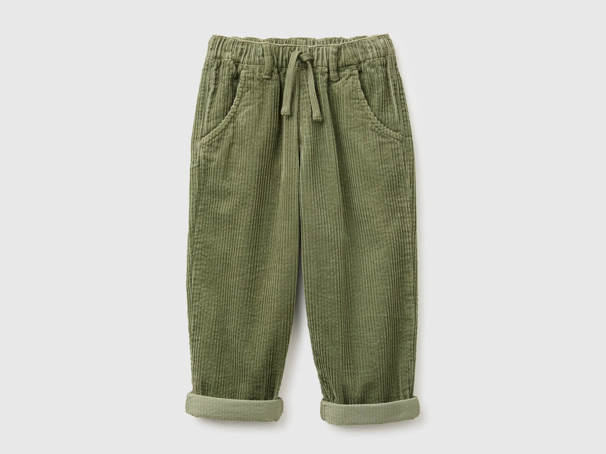 Benetton Military Green Boys Corduroy Trousers SKU: 48TWGF03B_07N Image 01