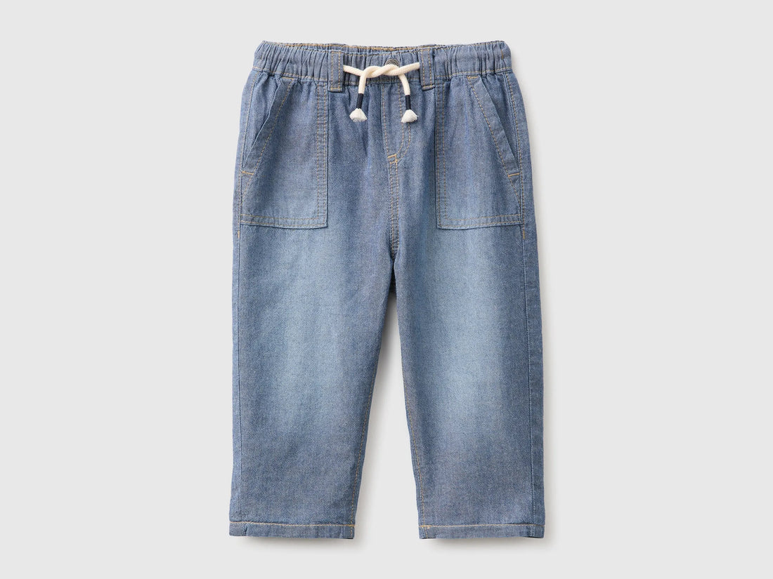 Benetton Blue Unisex Chambray Trousers with Drawstring SKU: 49D7AF020_901 Image 01