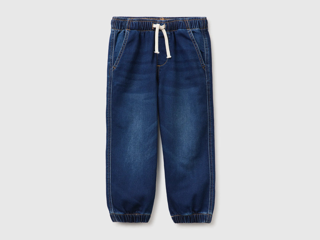 Benetton Blue Boys Denim-Effect Sweatpants SKU: 49F9GF03A_901 Image 01