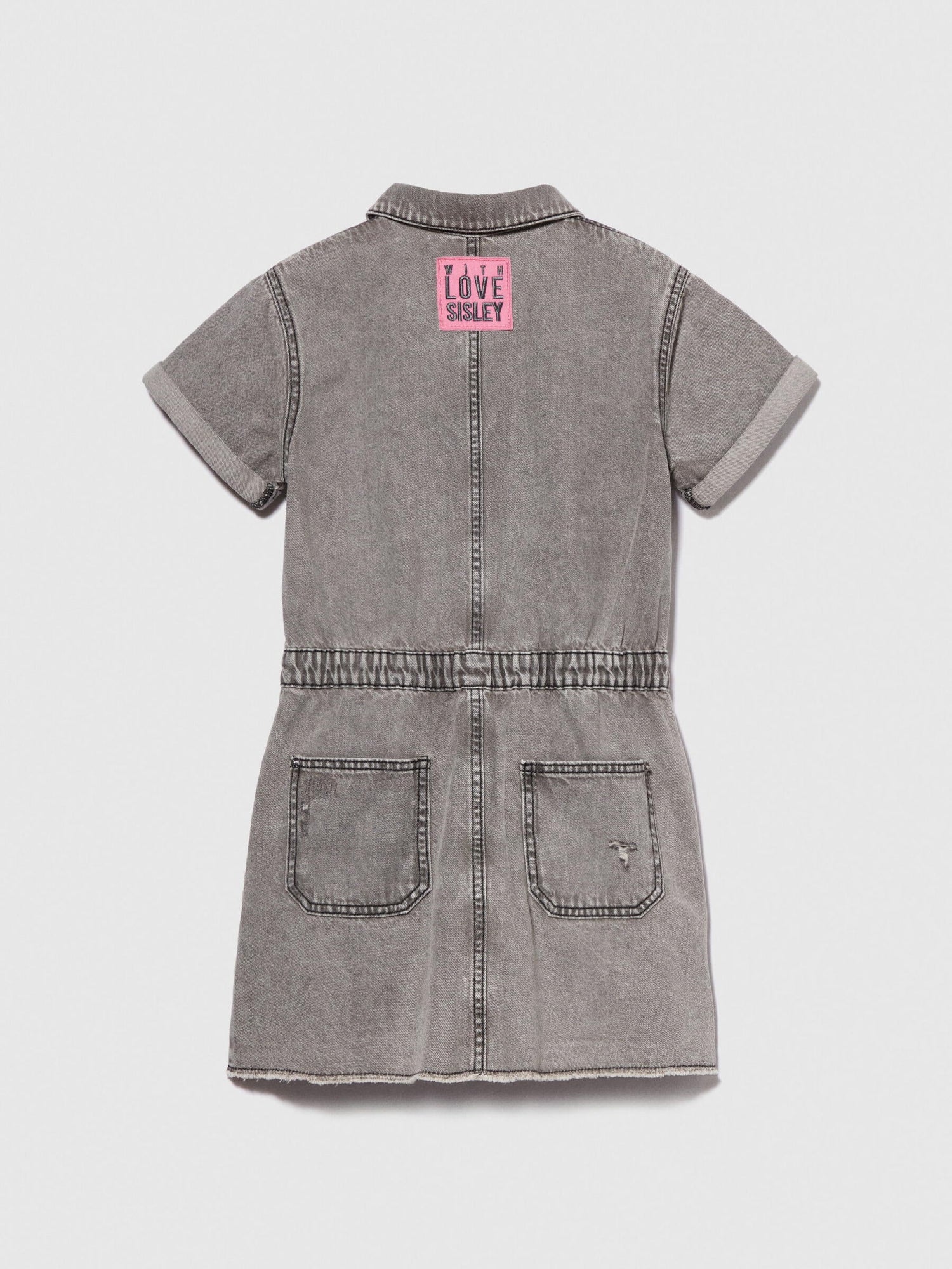 denim tear dress Sister Jane Lola Oversized Collar Cherry Embroidered Denim Mini Dress