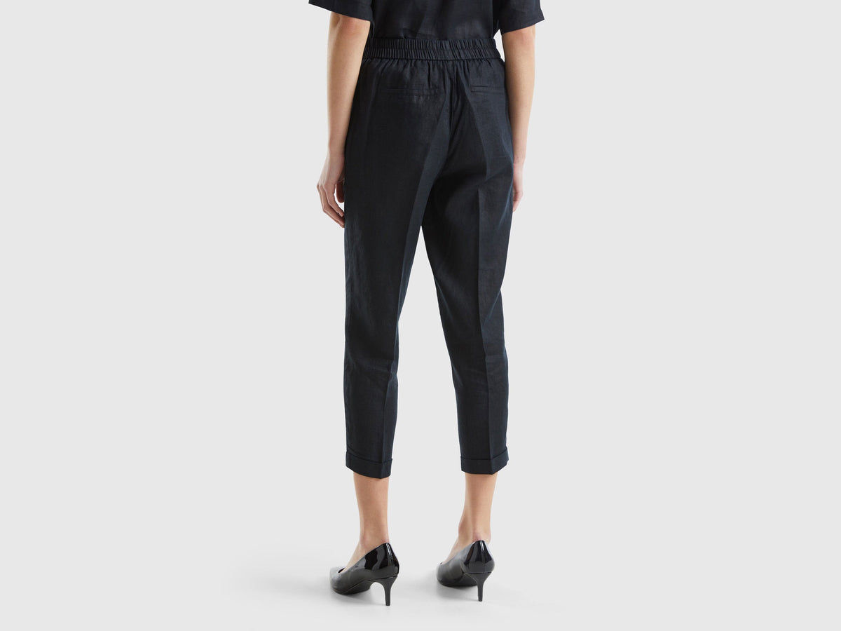 Benetton_Cropped Trousers in 100% Linen_4AGH558X5_100_03