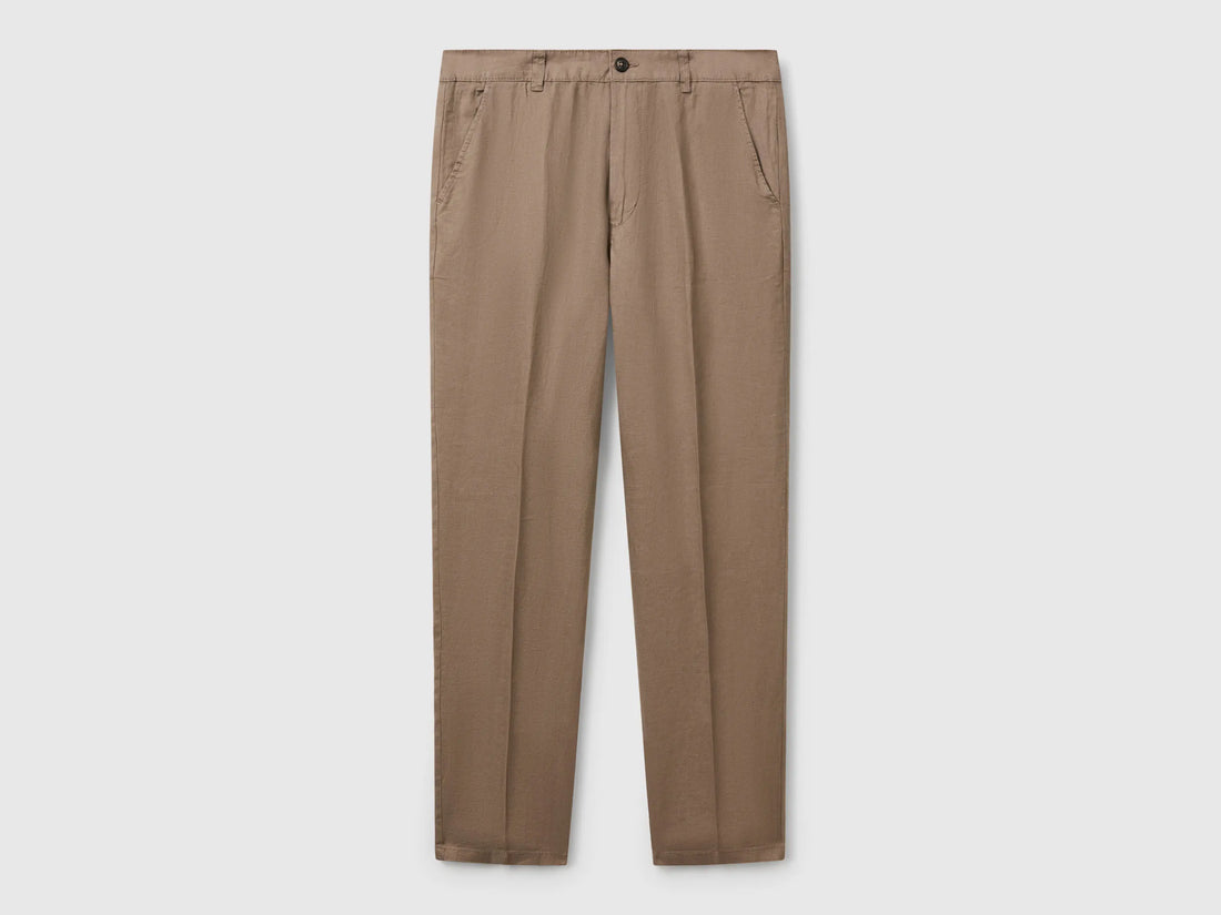 Benetton Brown Men Chinos in Pure Linen SKU: 4AGH55HW8_04B Image 01