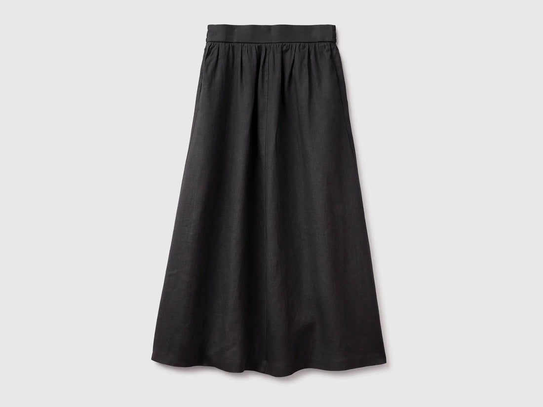 Benetton Black Women Maxi Skirt in Pure Linen SKU: 4AGHD005K_100 Image 01