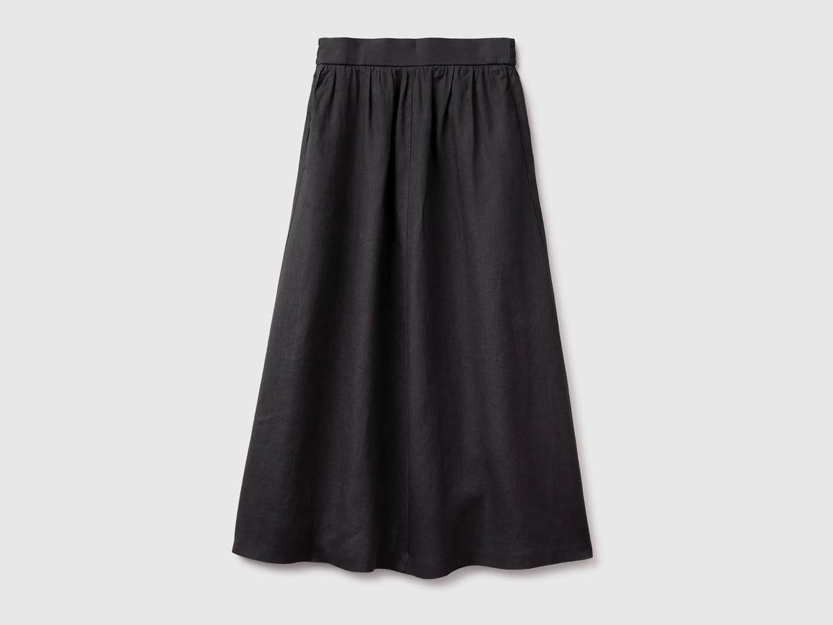 Benetton Black Women Maxi Skirt in Pure Linen SKU: 4AGHD005K_100 Image 01