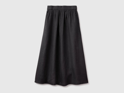 Benetton Black Women Maxi Skirt in Pure Linen SKU: 4AGHD005K_100 Image 01