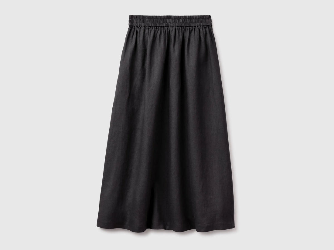 Benetton Black Women Maxi Skirt in Pure Linen SKU: 4AGHD005K_100 Image 02