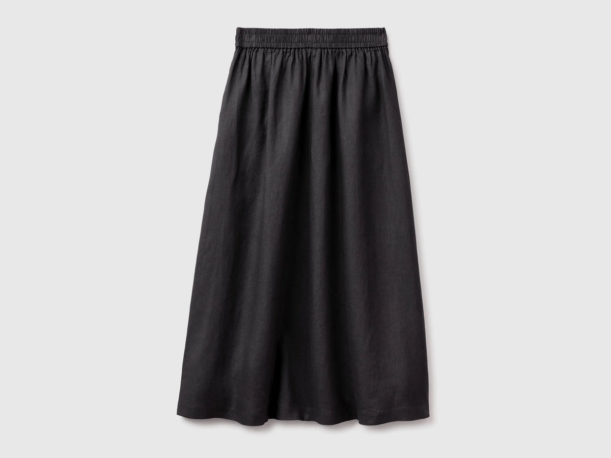 Benetton Black Women Maxi Skirt in Pure Linen SKU: 4AGHD005K_100 Image 02