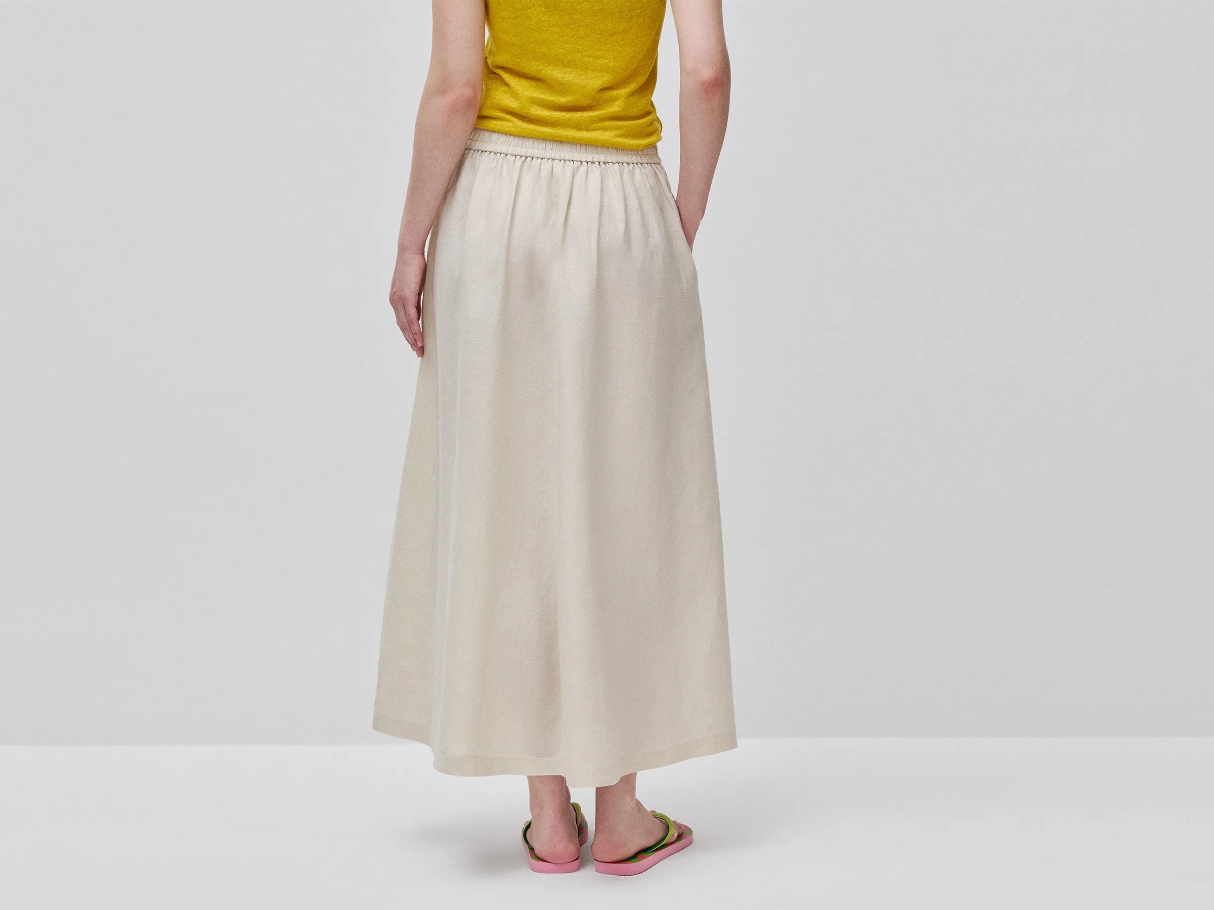 Benetton Beige Women Maxi Skirt in Pure Linen SKU: 4AGHD005K_152 Image 03