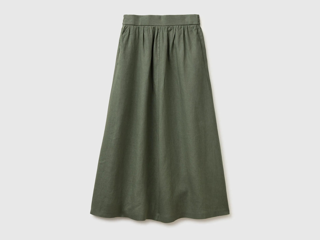 Benetton Military green Women Maxi Skirt in Pure Linen SKU: 4AGHD005K_20W Image 01