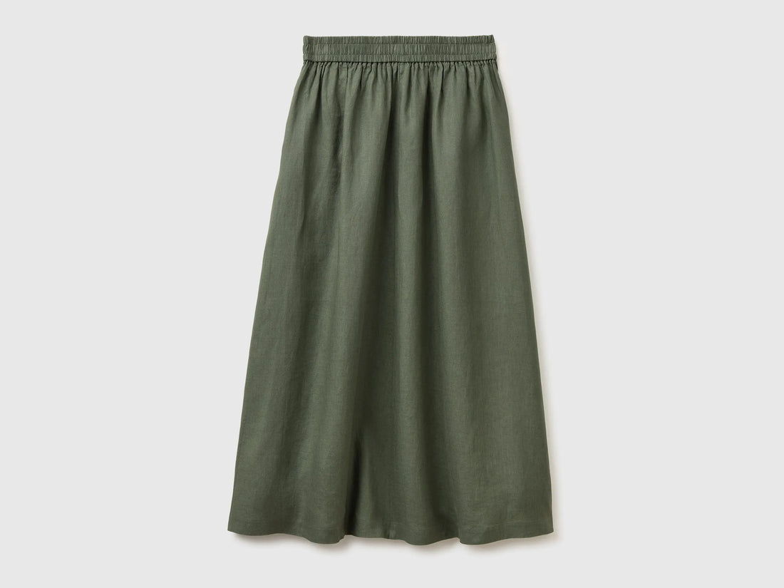 Benetton Military green Women Maxi Skirt in Pure Linen SKU: 4AGHD005K_20W Image 02