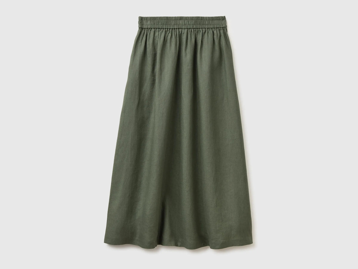 Benetton Military green Women Maxi Skirt in Pure Linen SKU: 4AGHD005K_20W Image 02
