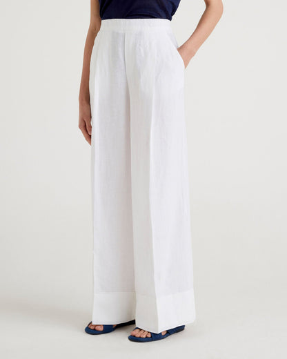 Palazzo Trousers In 100% Linen