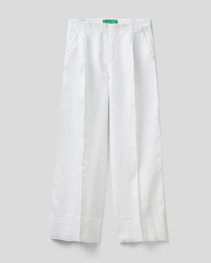 Palazzo Trousers In 100% Linen