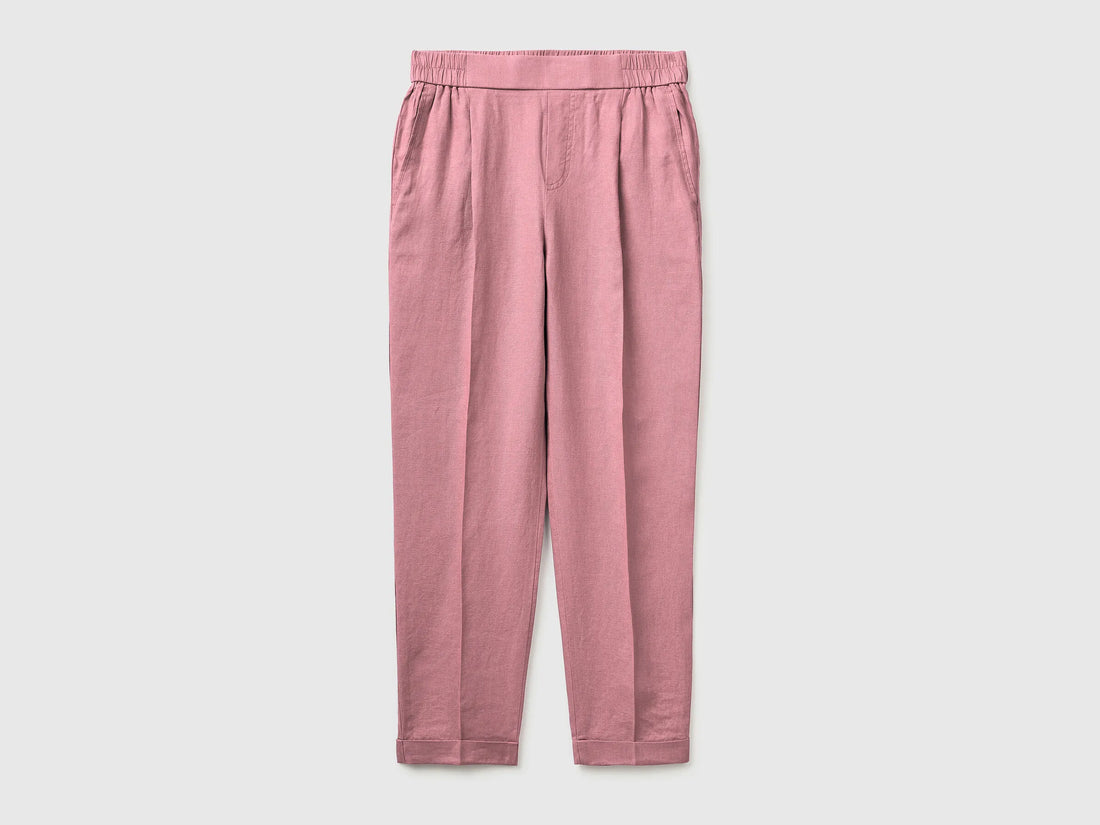 Benetton Pink Women 100% Linen Cigarette Trousers SKU: 4AGHDF079_0K3 Image 01